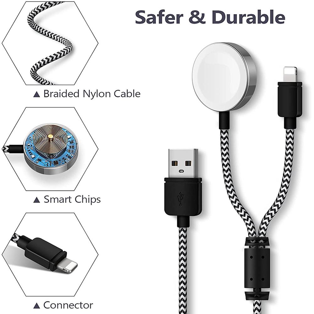 Bonola Watch Dây từ tính Sạc 2 trong 1 Cáp USB cho Apple Watch 8/7/6/5/4/3 Sạc nhanh cho iPhone 14 Pro Max/13/12/11