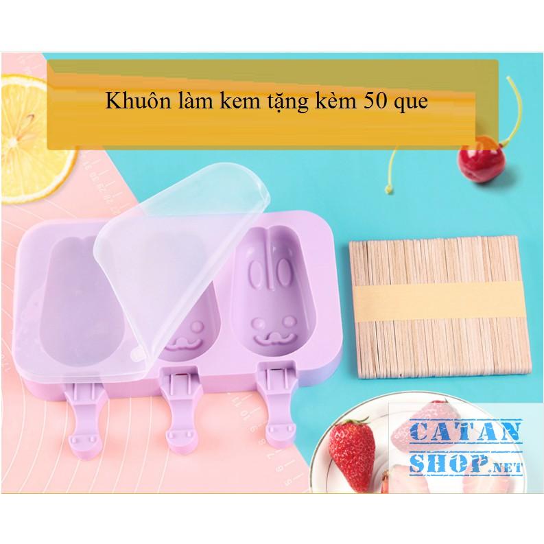 Khuôn silicon làm kem trái cây hình dáng siêu cute, đáng yêu, dễ thương tặng Kèm 50 que gỗ GD305-Khuonkem