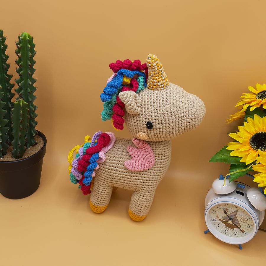 Gấu bông móc len Amigurumi cao cấp - Ngựa Unicorn, đồ chơi nhồi bông hình chú kỳ lân cho bé - SP000285