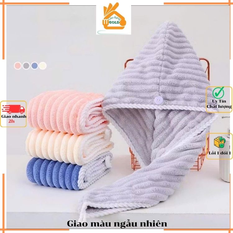 Mũ Quấn Tóc Lông Dệt Sóng Siêu Thấm Hút, Khăn Bông Ủ Quấn Tóc Nhanh Khô