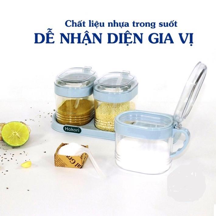 Lọ đựng gia vị Hokori có nắp đậy kèm thìa cao cấp nhựa PP dày dặn bền đẹp