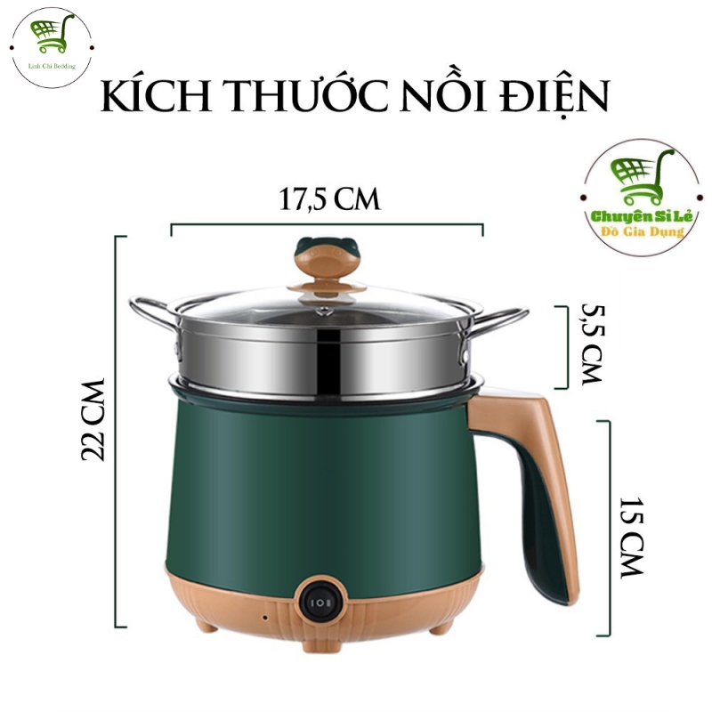 Nồi Lẩu Điện Mini, Nấu Mì 2 Tầng Kèm Giá Hấp inox Đa Năng, Nướng, Luộc, Chiên, Chống Dính