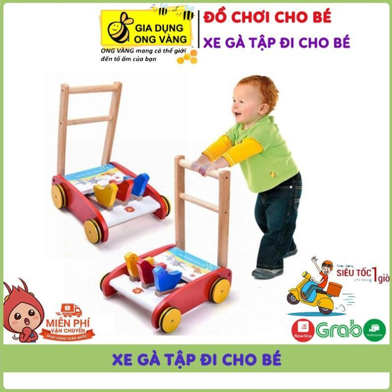 Xe Tập Đi Cho Bé, Đồ Chơi Xe Gà Tập Đi Cho Bé Có Vòng Cao Su Chống Trượt Bằng Gỗ 3 Con Gà