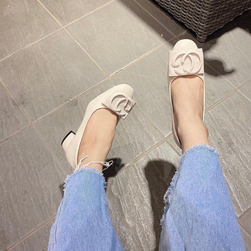 GIÀY CAO GÓT DA MỊN KHUY GG MŨI TRÒN - 3P