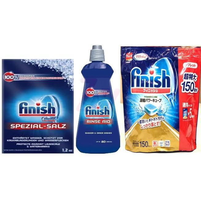 Combo Viên rửa bát Finish 150 viên + nước làm Bóng- trợ xả Finish 750ml + Muối Finish 1,2kg