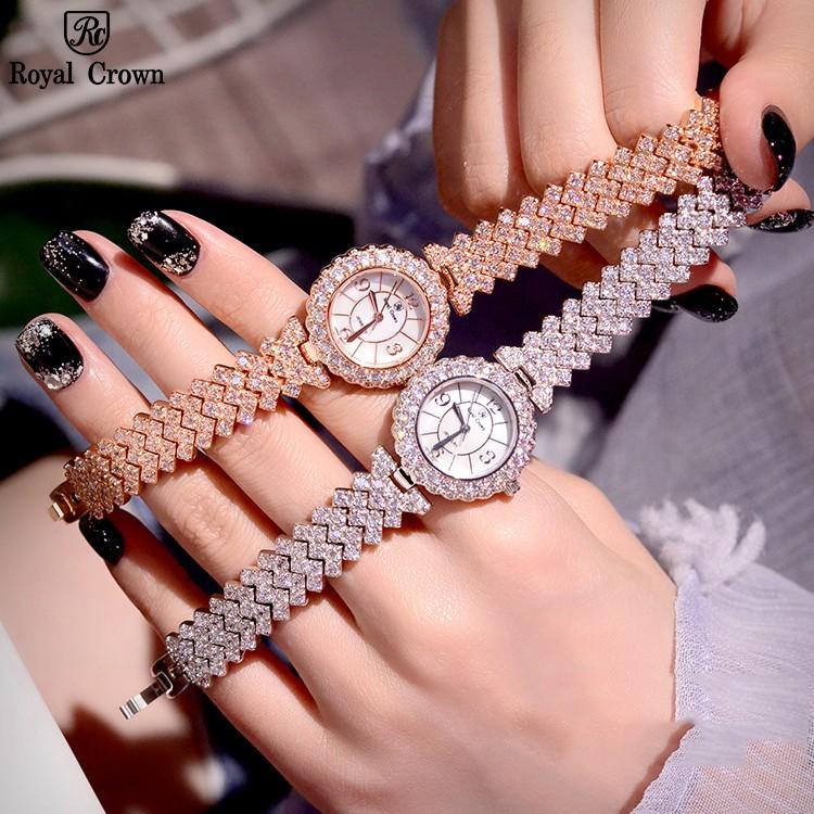Đồng Hồ Nữ Chính Hãng Royal Crown 2607 Jewelry Dây Kim Loại Đính Đá Chống Nước Chống Xước