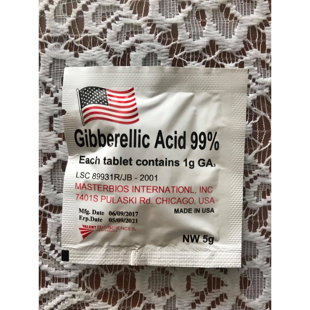 1 viên GA3- CHẤT TĂNG TRƯỞNG ĐẬM ĐẶC USA. GIBBERELLIC Acid 99%. Viên nén 5gram.