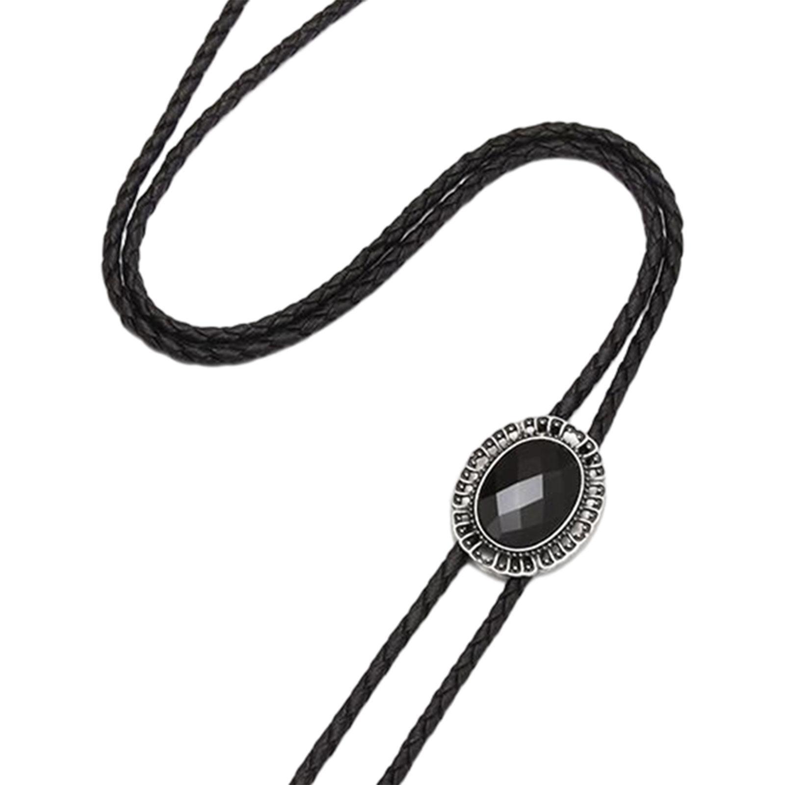 Bolo Tie Sweater Chain, Fashion Retro Adjustable Alloy Pendant Western Cowboy PU Leather Rope, Necktie Necklace for Holidays Birthday Gift Men