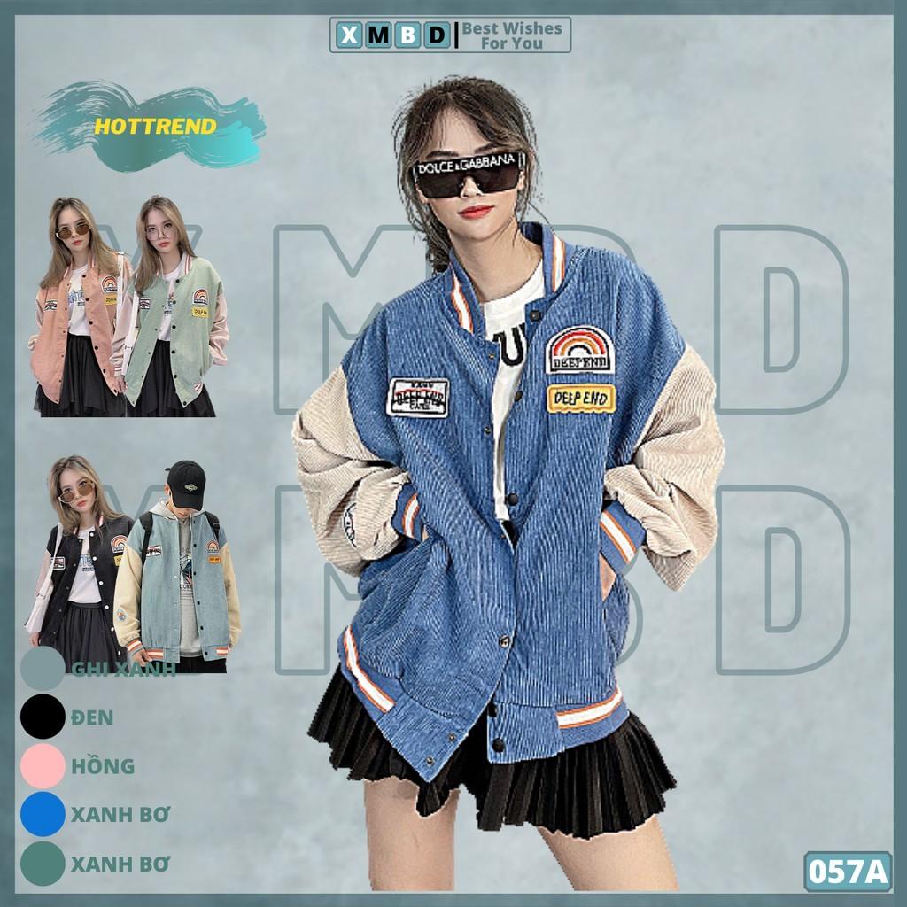 Áo Khoác Kaki Nhung Gân Hàng Quảng Châu Logo Thêu Nổi Bomber Jackets Kaki Form Rộng Unisex CẦU VÒNG