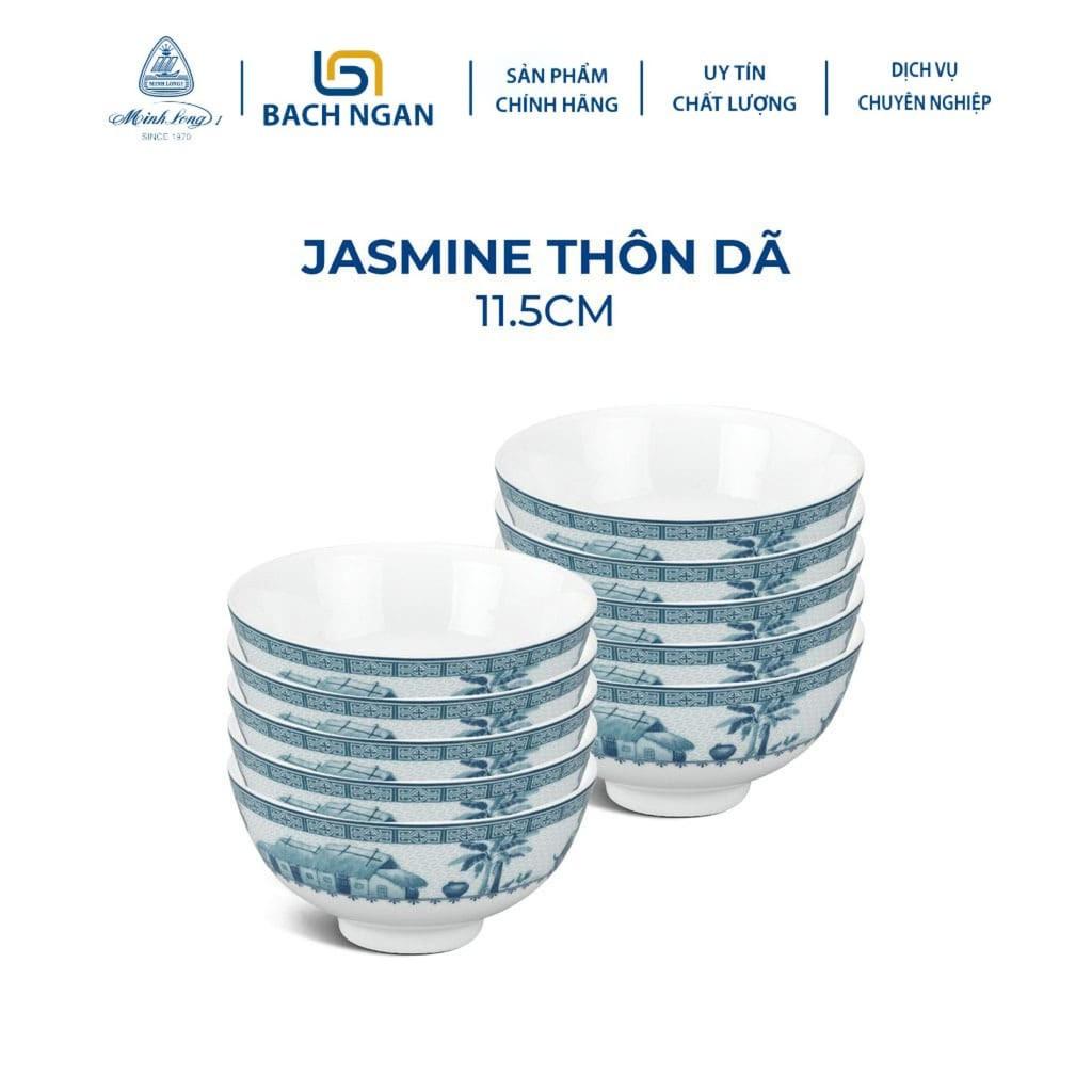 Bộ 10 Chén Ăn Cơm Cao Cấp Minh Long 11.5 cm Jasmine Họa Tiết Thôn Dã sứ cao cấp, đẹp, dùng gia đình, tặng quà