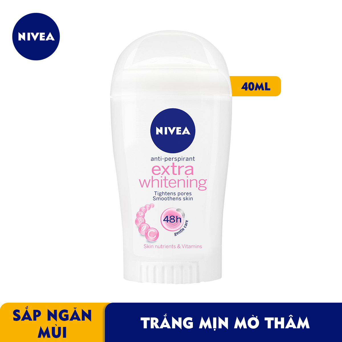 Sáp Ngăn Mùi NIVEA Extra Whitening Trắng Mịn Mờ Vết Thâm (40ml) - 82896