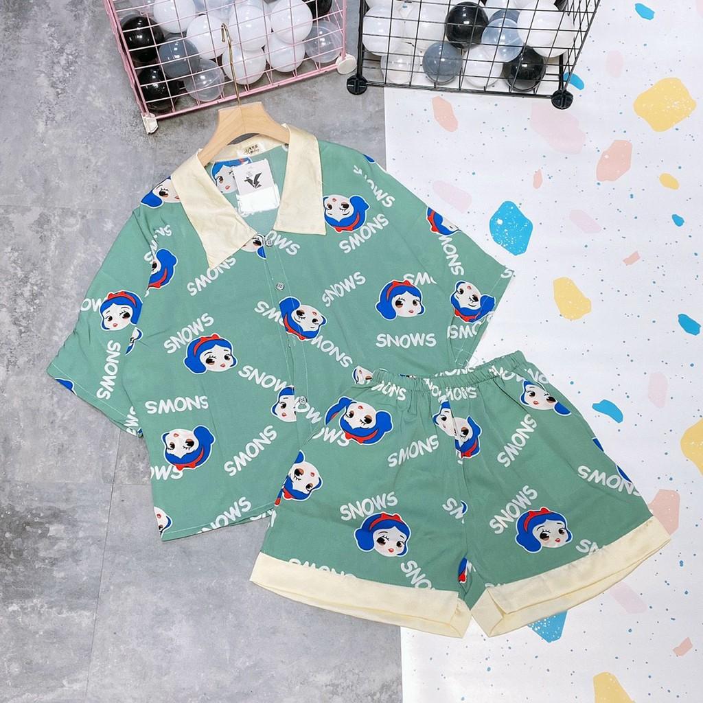 Đồ Bộ Pijama Nữ Mango - Tay Ngắn Quần Đùi Họa Tiết Sang Trọng Form Dưới 60kg Mặc Đẹp