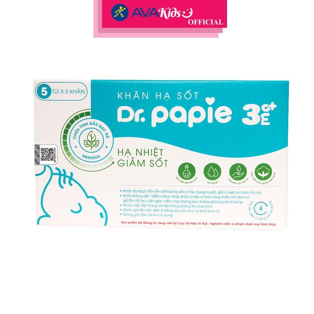 Khăn hạ sốt Dr.Papie cho bé từ 3 tháng (hộp 5 cái) - Hàng Chính Hãng