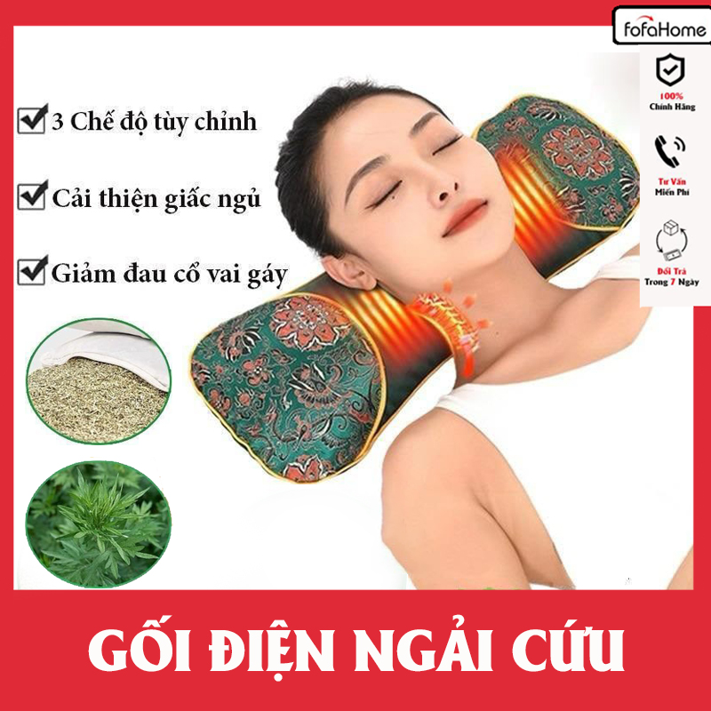 Gối Ngải Cứu Cổ Vai Gáy Cắm Điện Sưởi Ấm Giúp Giảm Đau Vai Gáy Cổ, Gối Kê Cổ Thảo Dược Hương Thơm Giao Màu Ngẫu Nhiên