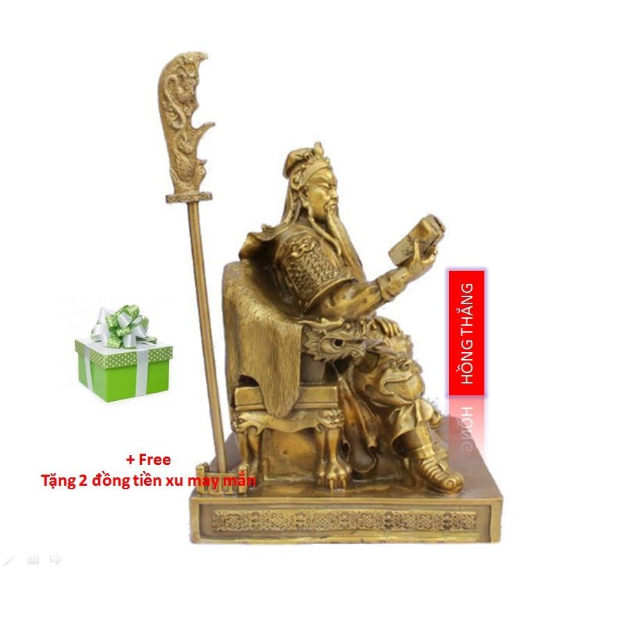 Tượng Quan Công Ngồi Đọc Sách bằng Đồng Thau cao 16cm