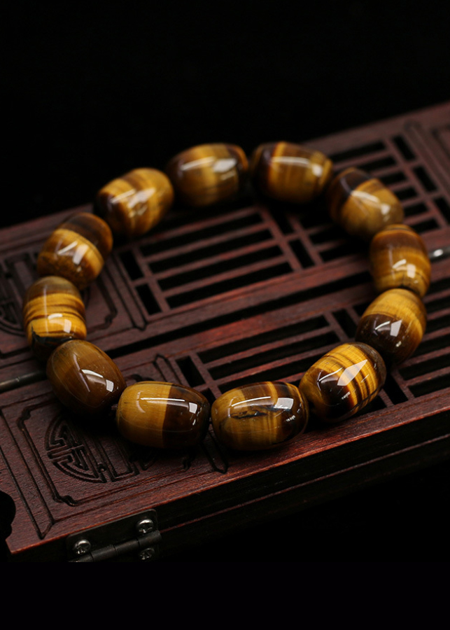 Vòng tay nam nữ đá mắt hổ vàng hạt dài tự nhiên cao cấp VT48