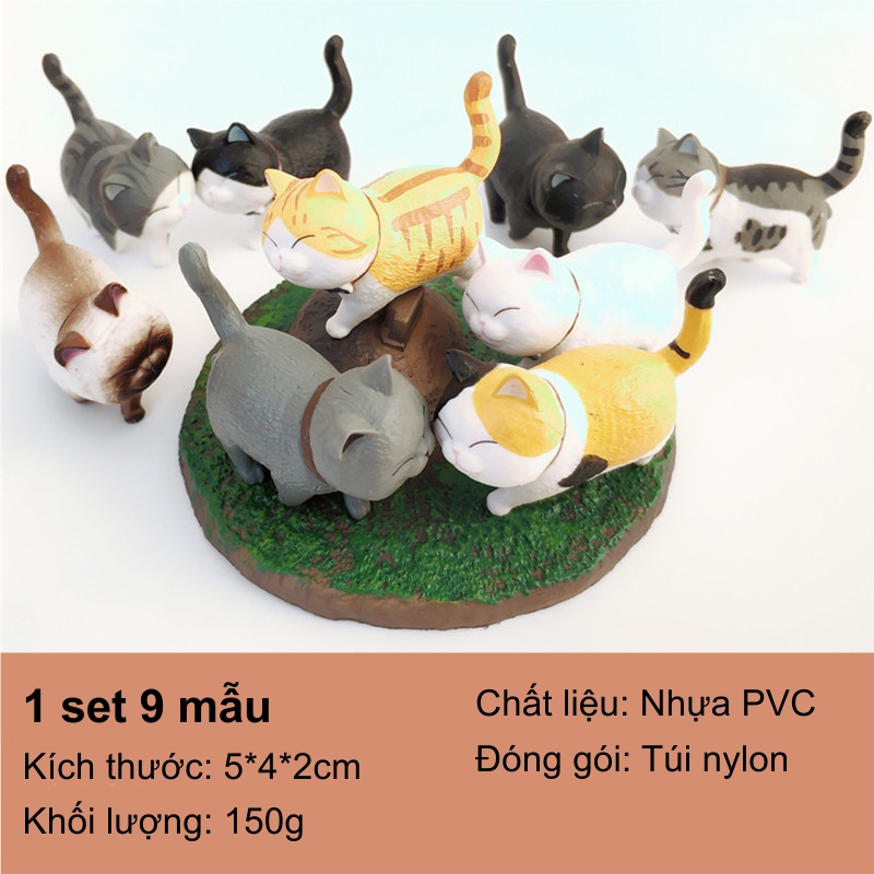 Mèo mô hình trang trí táp lô xe hơi, tiểu cảnh, bàn học, bàn làm việc siêu cute (bộ 9 con) - Mẫu 1