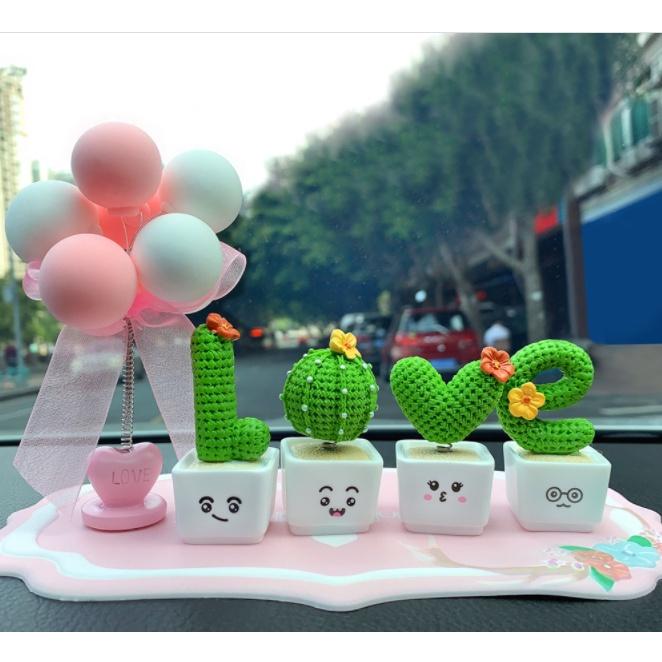Set trang trí taplo ô tô hình chữ LOVE xương rồng xinh xắn loại to, đẹp - Hoàng Đông Shop