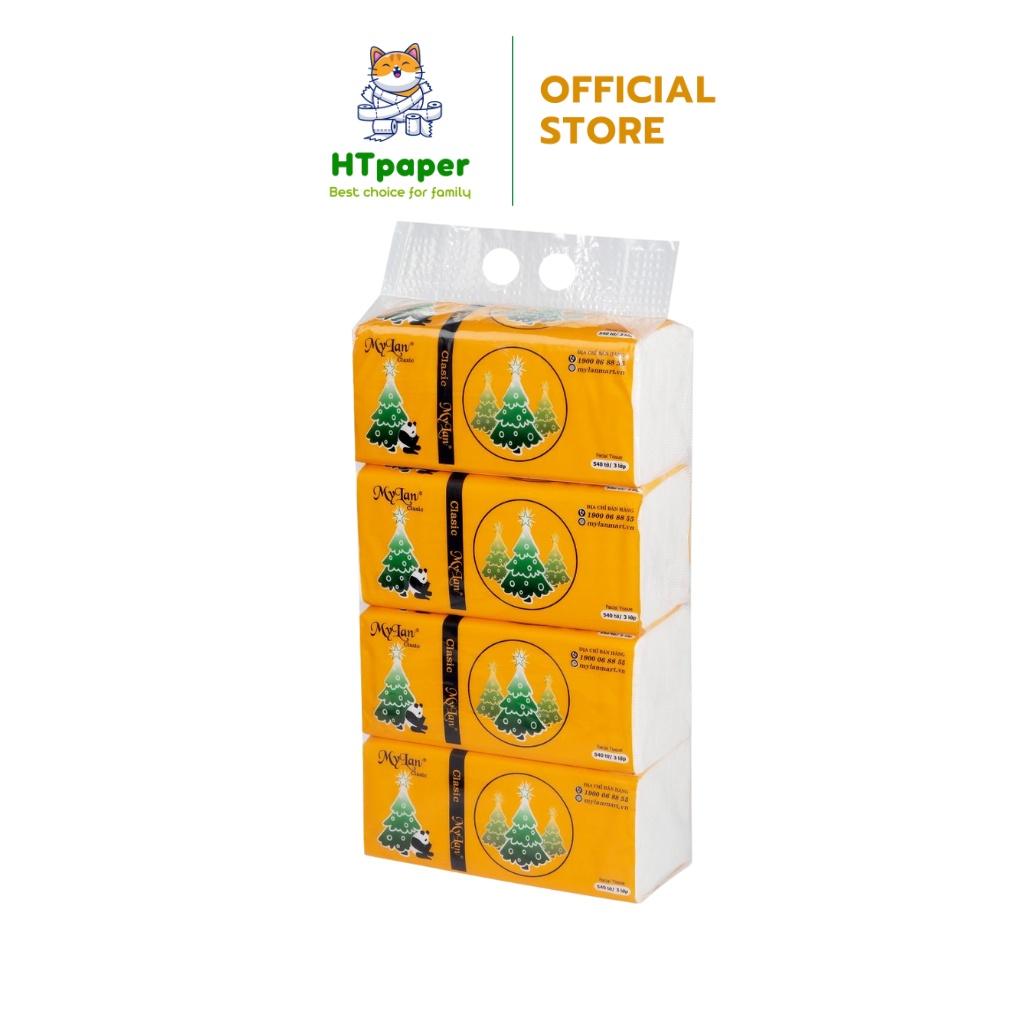 Lốc 4 Gói Giấy Ăn Rút, Khăn Giấy Rút Lụa Mylan Gấu Thông Cao Cấp Siêu Dai và Mềm Mịn
