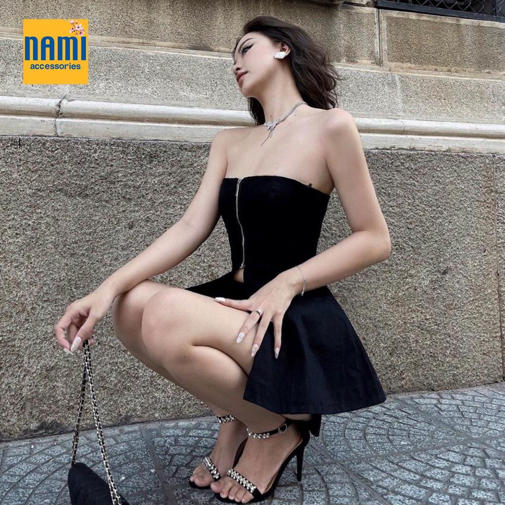 Hình ảnh ( HÀNG CHUẨN ĐẸP ) Set áo ống khoá kéo kèm quần short style cá tính sexy cuốn hút Nanami - ATNU050