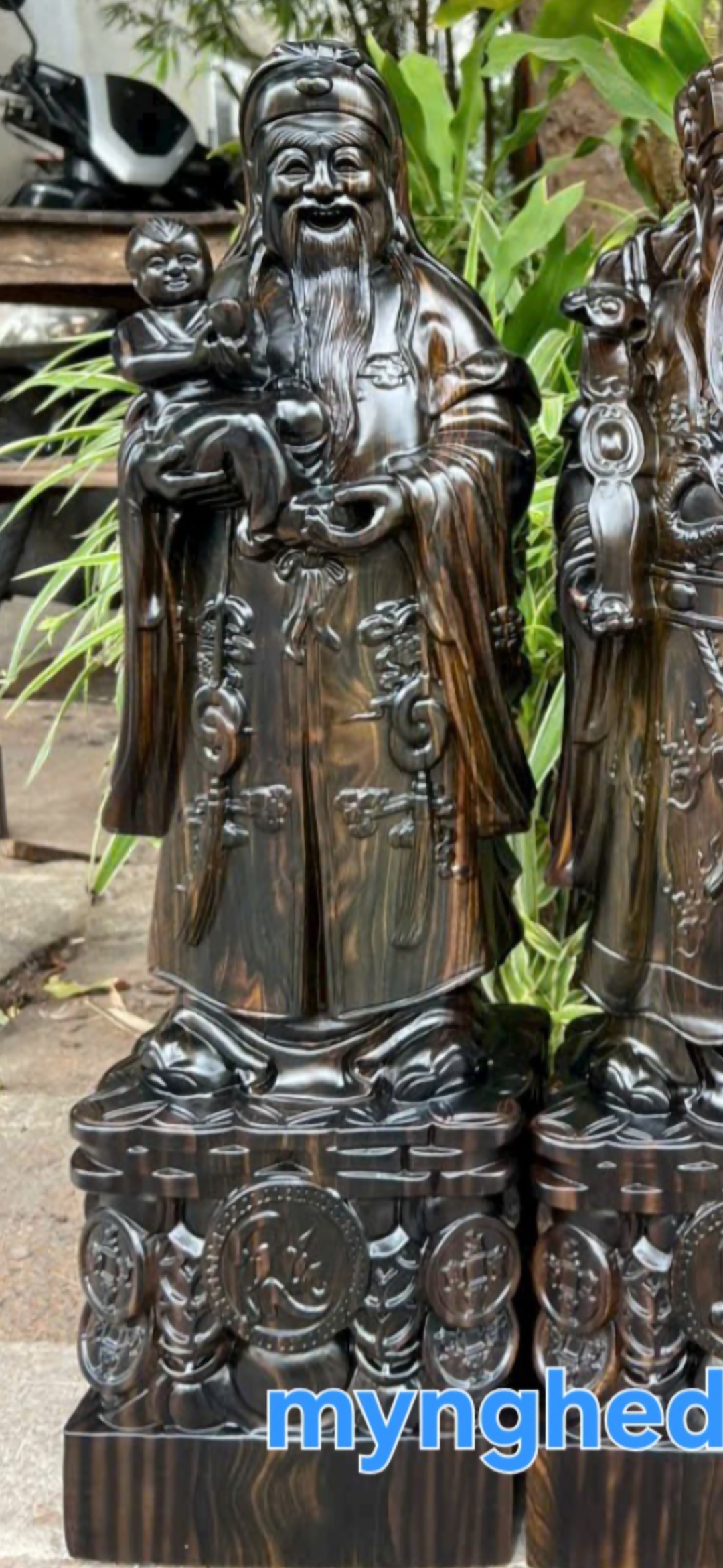 BỘ TƯỢNG PHẬT TAM ĐA PHÚC LỘC THỌ BẰNG GỖ MUN HOA KT CAO 30×11×9CM