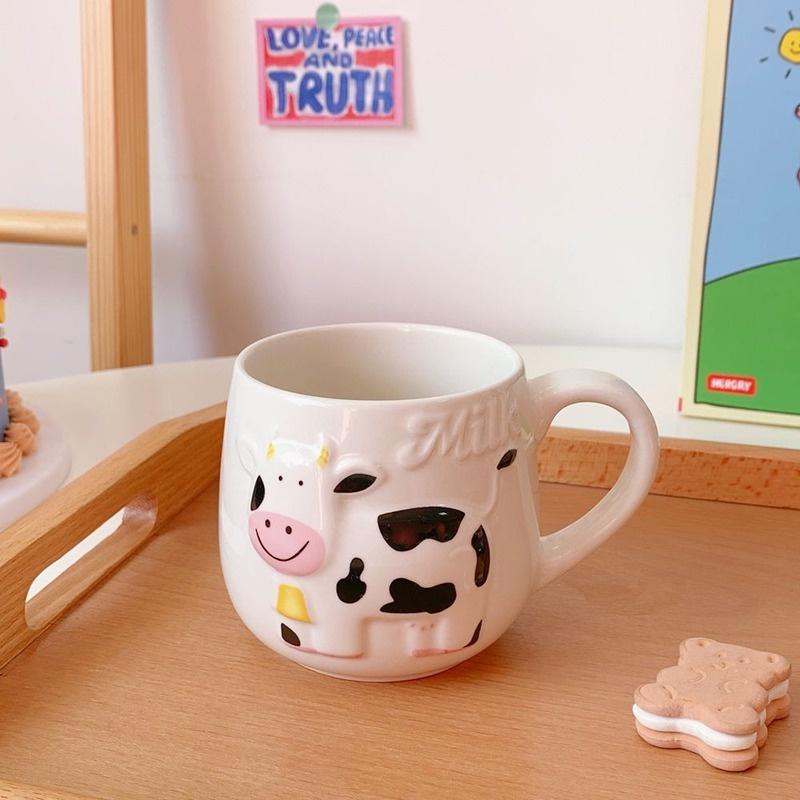 Cốc uống nước bằng gốm chịu nhiệt có tay cầm họa tiết hoạt hình dễ thương