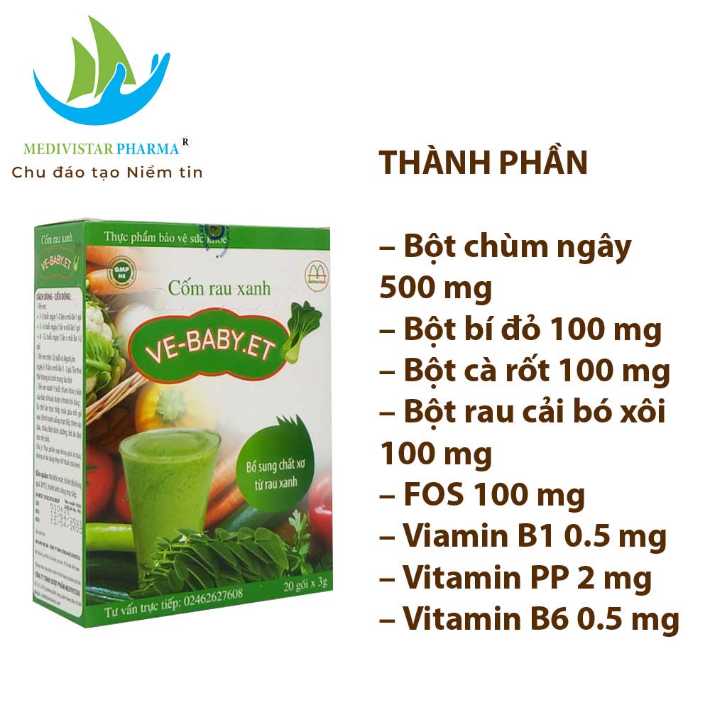 Combo 4 Hộp Cốm Rau Xanh VEBABY.ET Giúp Bổ Sung Chất Xơ, Tăng Cường Tiêu Hóa, Giảm Táo Bón Cho Bé 20 Gói/Hộp