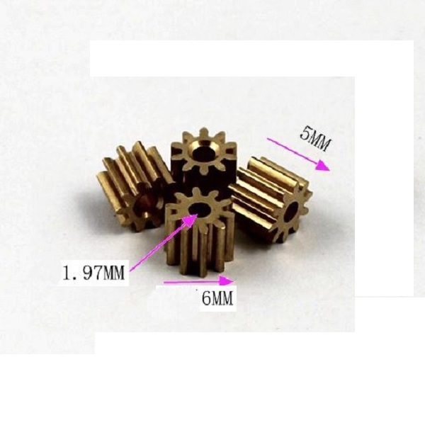 Bánh răng đồng 10 răng lỗ trục 2mm dùng để nối trục động cơ, giá bán lẻ 1 cái