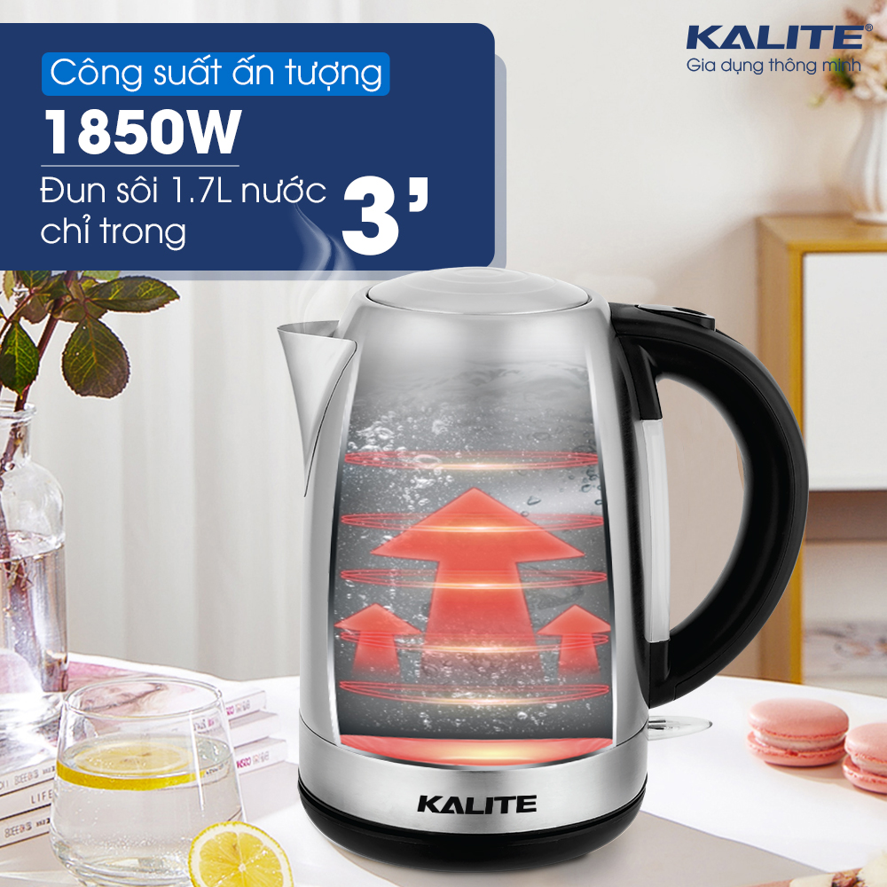 Ấm đun nước siêu tốc Kalite KL 301, dung tích 1.7L, công suất 1850W, 3 chế độ tự ngắt điện an toàn, hàng chính hãng