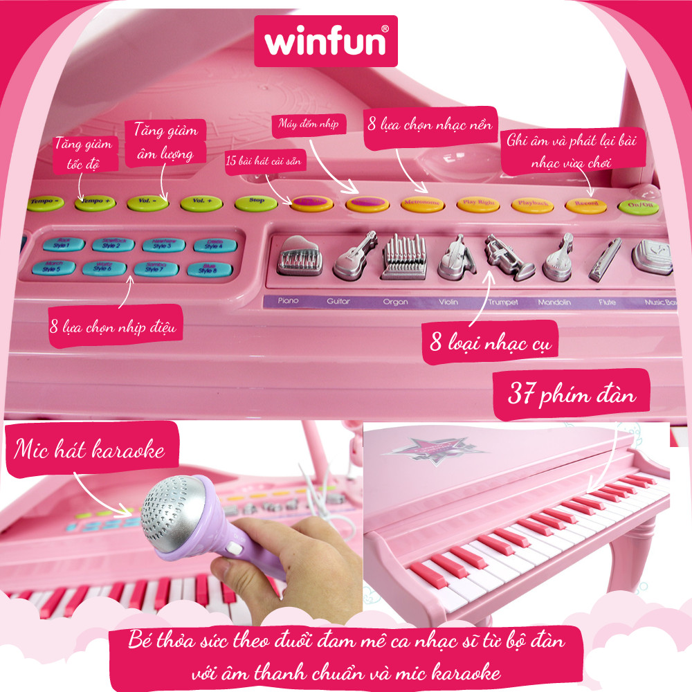 Đồ chơi âm nhạc cho bé - Đàn piano cổ điển kèm mic thu âm - Winfun - 2045 đồ chơi cho bé 3 tuổi trở lên