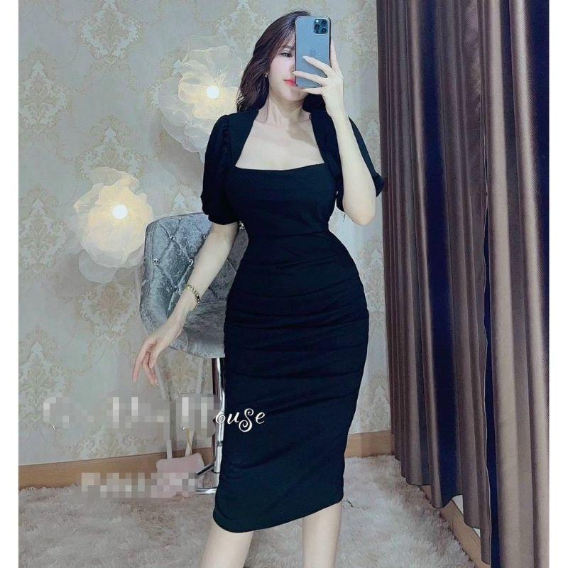 Váy đầm rúm body cổ vuông cực hót cúp ngực siêu hot tôn dáng