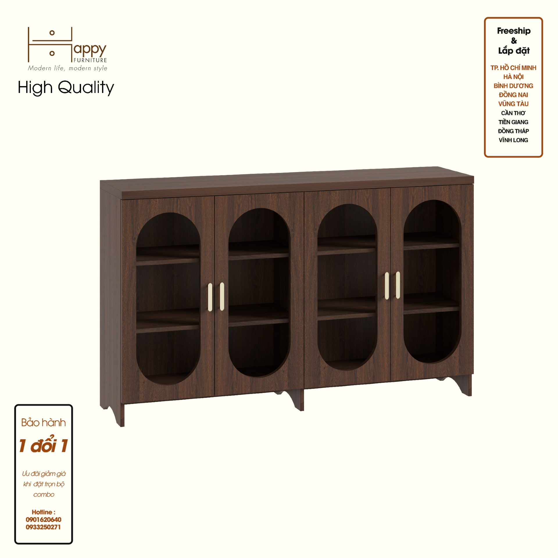 HAPPY FURNITURE , Tủ lưu trữ 4 cửa kính - CHEVY, TLT_048 , 160cm x 40cm x 98cm DxRxC