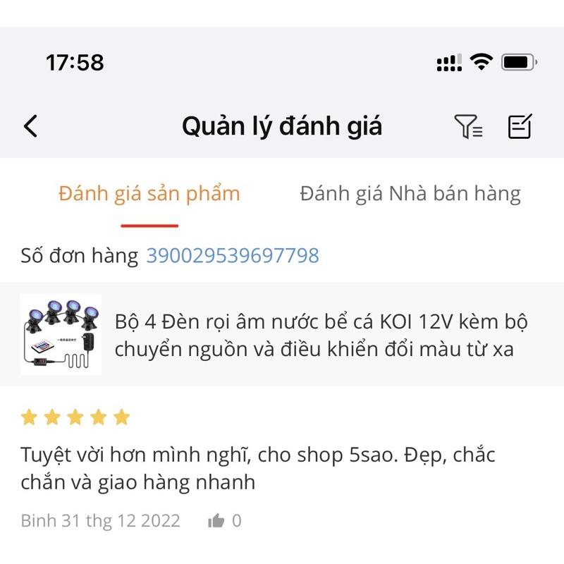 Bộ 4 Đèn rọi âm nước bể cá KOI 12V kèm bộ chuyển nguồn và điều khiển đổi màu từ xa