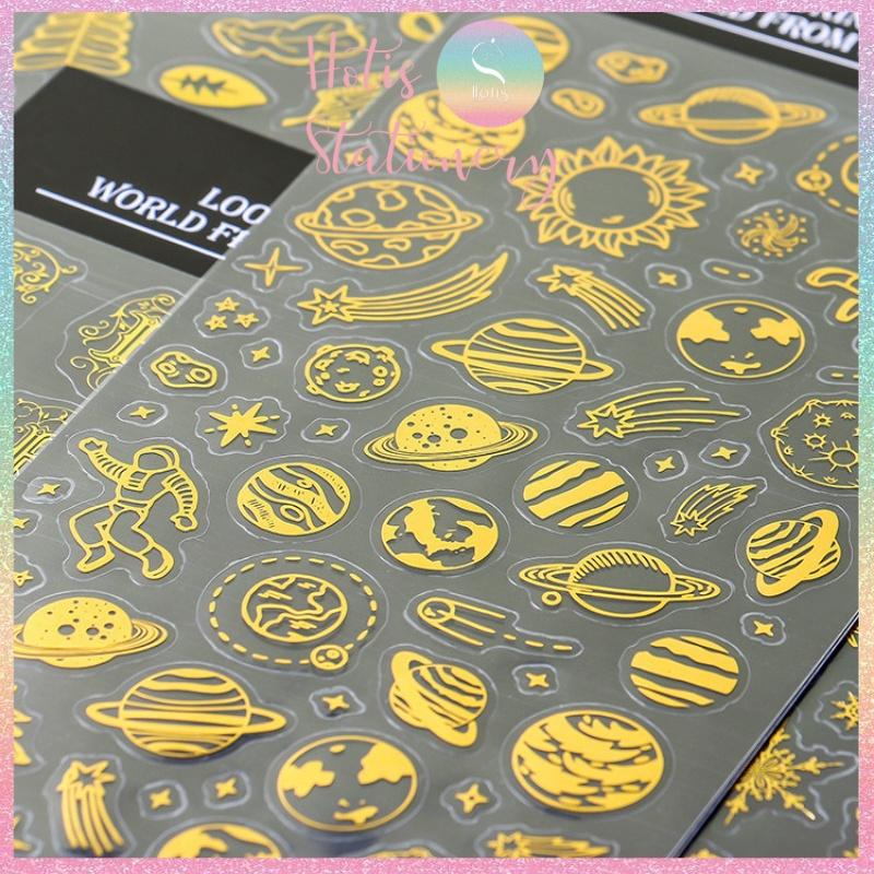 Sticker nhãn dán cổ điển PVC dập vàng ánh kim trang trí sổ