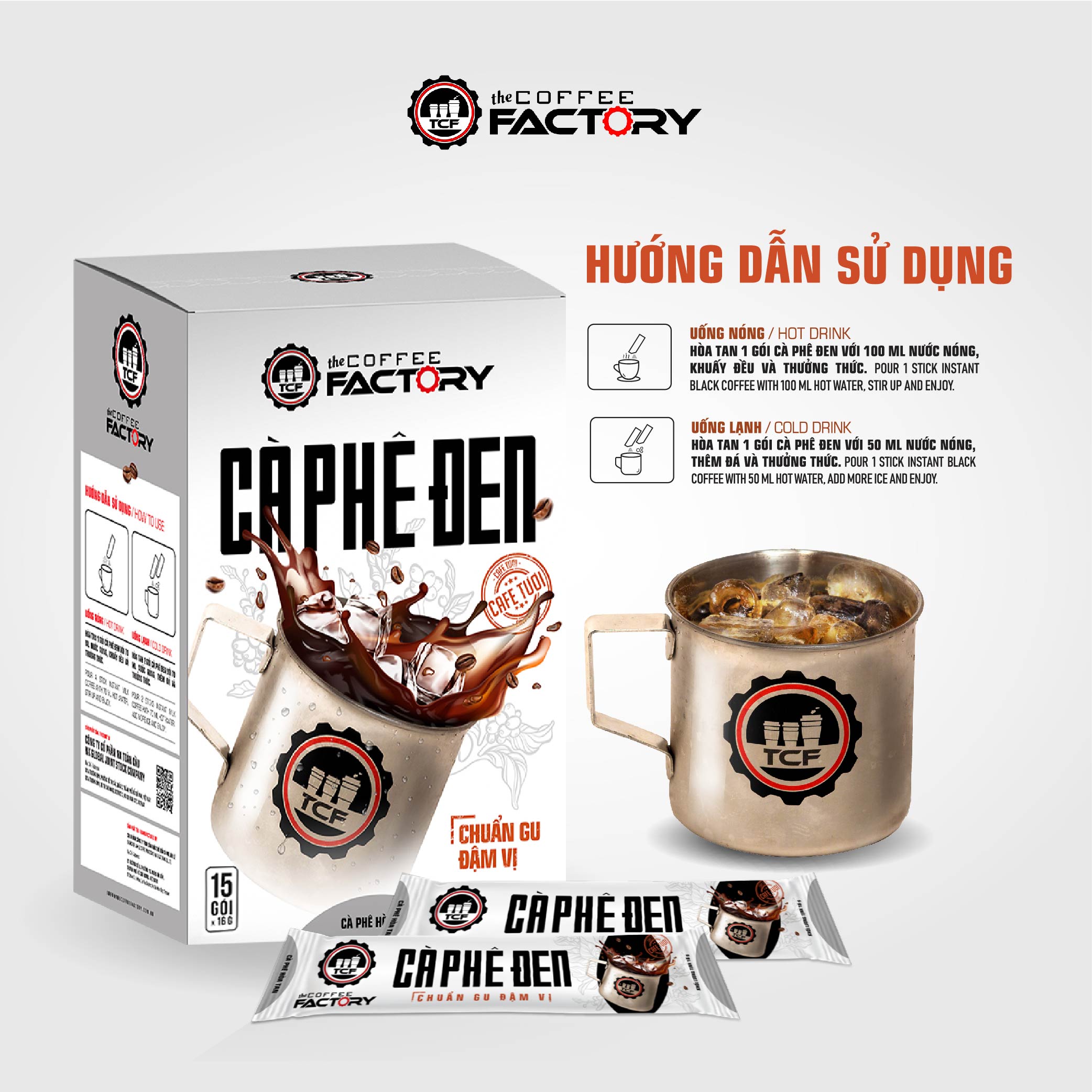 Cà phê đen hòa tan The Coffee Factory (Hộp 15 gói x 16g)