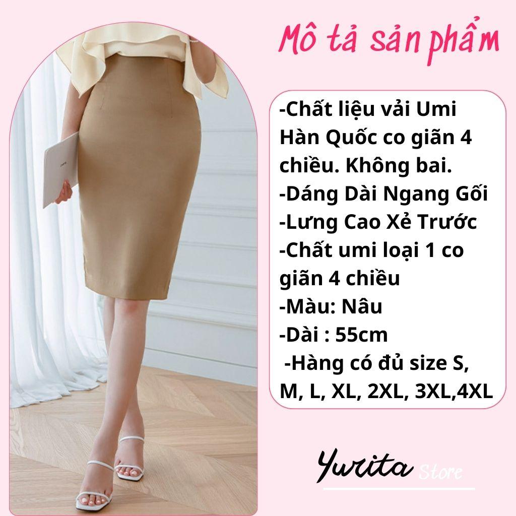 Chân Váy Công Sở YURITA, Váy Bút Chì Dài Tới Gối Màu Nâu Cạp Cao Cá Tính Kiểu Vintage, Ulzzang Đẹp