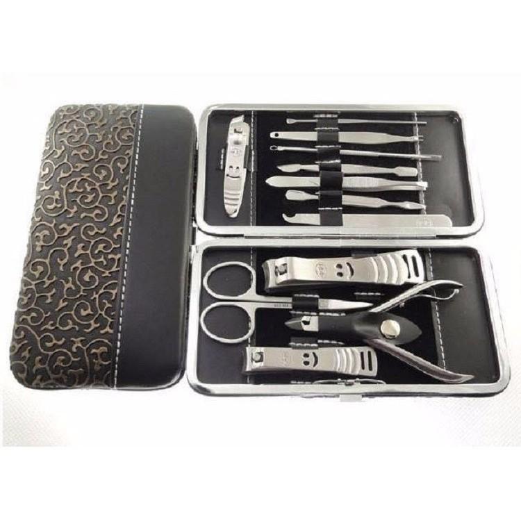 Bộ Cắt Tỉa Móng Tay 12 Chi Tiết Bằng Thép Không Gỉ, Bao Da Cao Cấp, Tiện Dụng, Ngăn Nắp