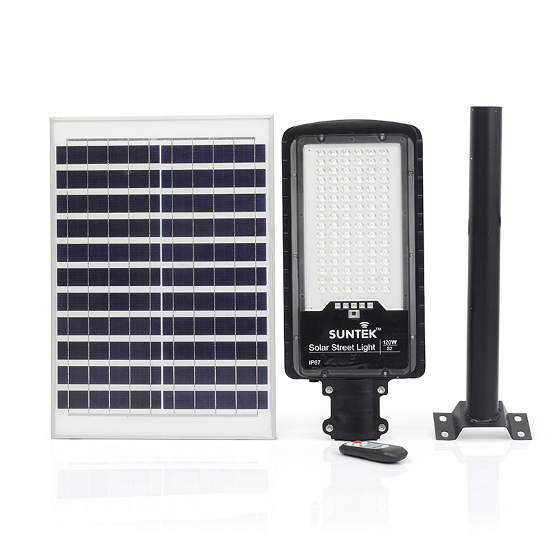 Đèn Đường Năng Lượng Mặt Trời SUNTEK LED Solar Street Light S2 120W - Chiếu sáng liên tục 38-40 giờ | Tuổi thọ 7-8 năm | Chống Nước/Bụi/Sét | Tự động Bật/Tắt | Điều khiển Từ xa - Hàng Chính Hãng - Bảo hành 3 năm 1 đổi 1