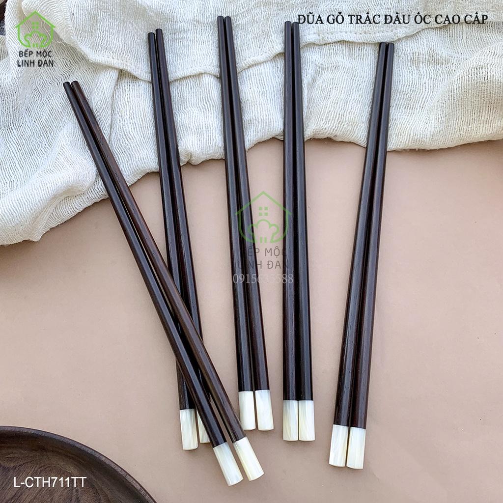 Đũa Gỗ Trắc Cẩn Ốc Biển Cao Cấp HAHANCO_Bộ 05 đôi tròn