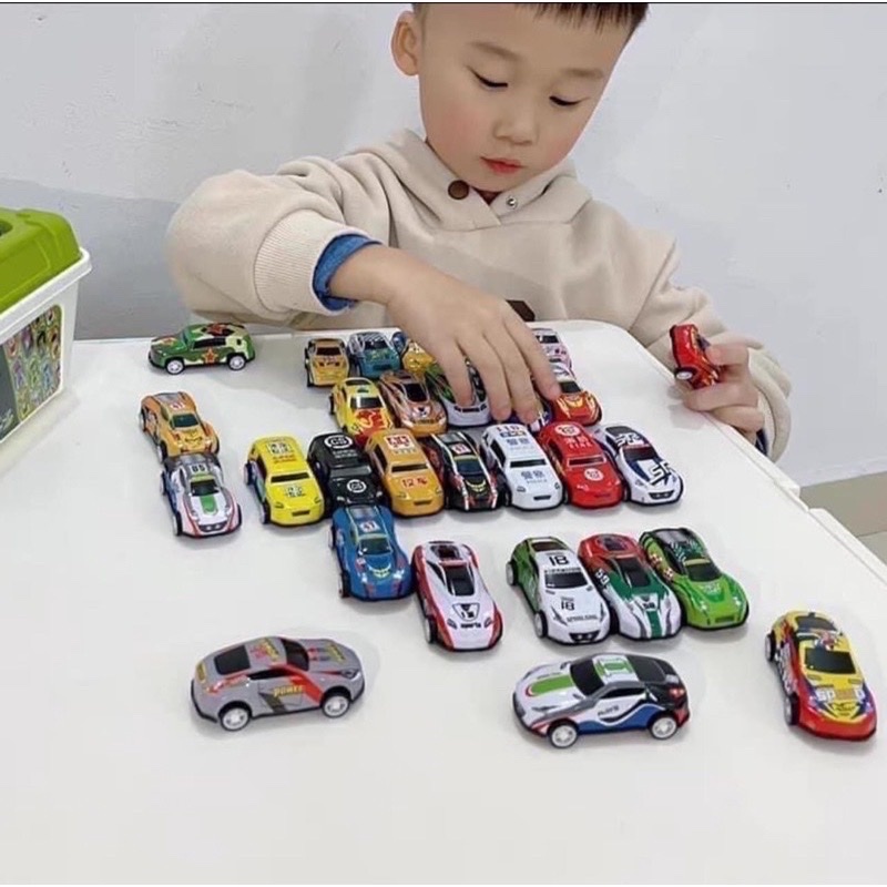 Set 30 xe ô tô hợp kim kèm hộp đựng hàng loại 1, xe ô tô đồ chơi nhiều màu kèm thùng đựng cho bé