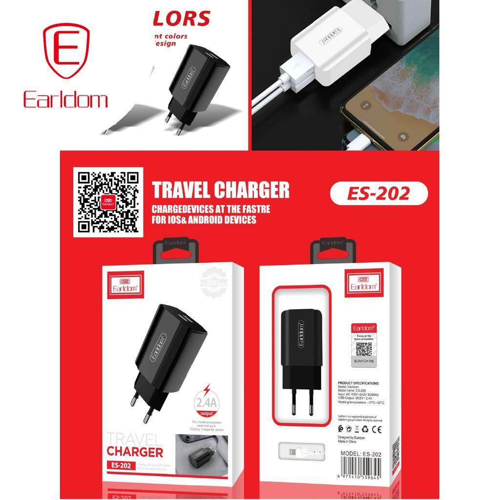 Củ sạc 2 cổng USB, hỗ trợ sạc nhanh Earldom ES-202 - Hàng chính hãng