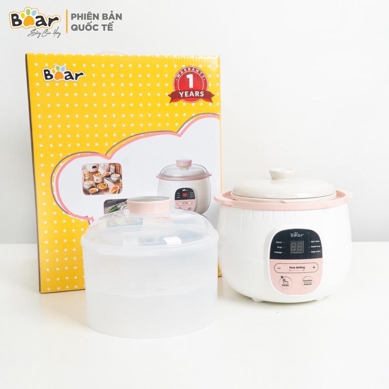 Nồi nấu cháo chậm Bear 0,8L cho bé ăn dặm - Ninh hầm hấp cách thuỷ chưng yến đa năng SUBE001 - Hàng chính hãng