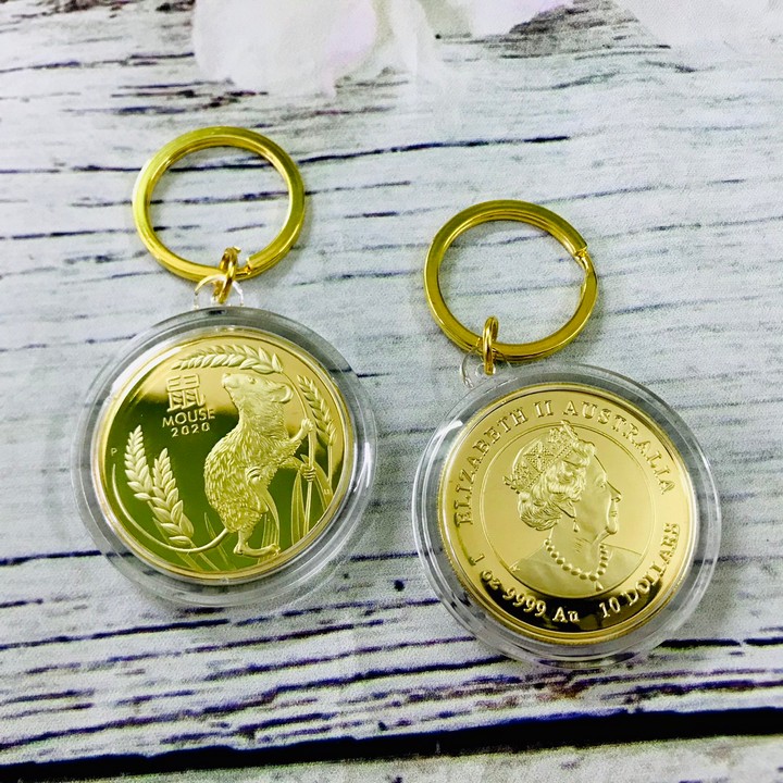 Móc khóa xu Úc con chuột mạ vàng Dùng để trang trí chìa khóa, tăng tính thẩm mỹ, mang lại may mắn, làm quà tặng dịp Lễ, Tết, kích thước 5cm, màu vàng - TMT Collection - SP000406