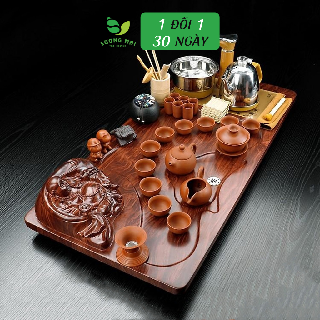 Bàn trà điện thông minh Phật Di Lặc – Ấm chén đại hồng bào