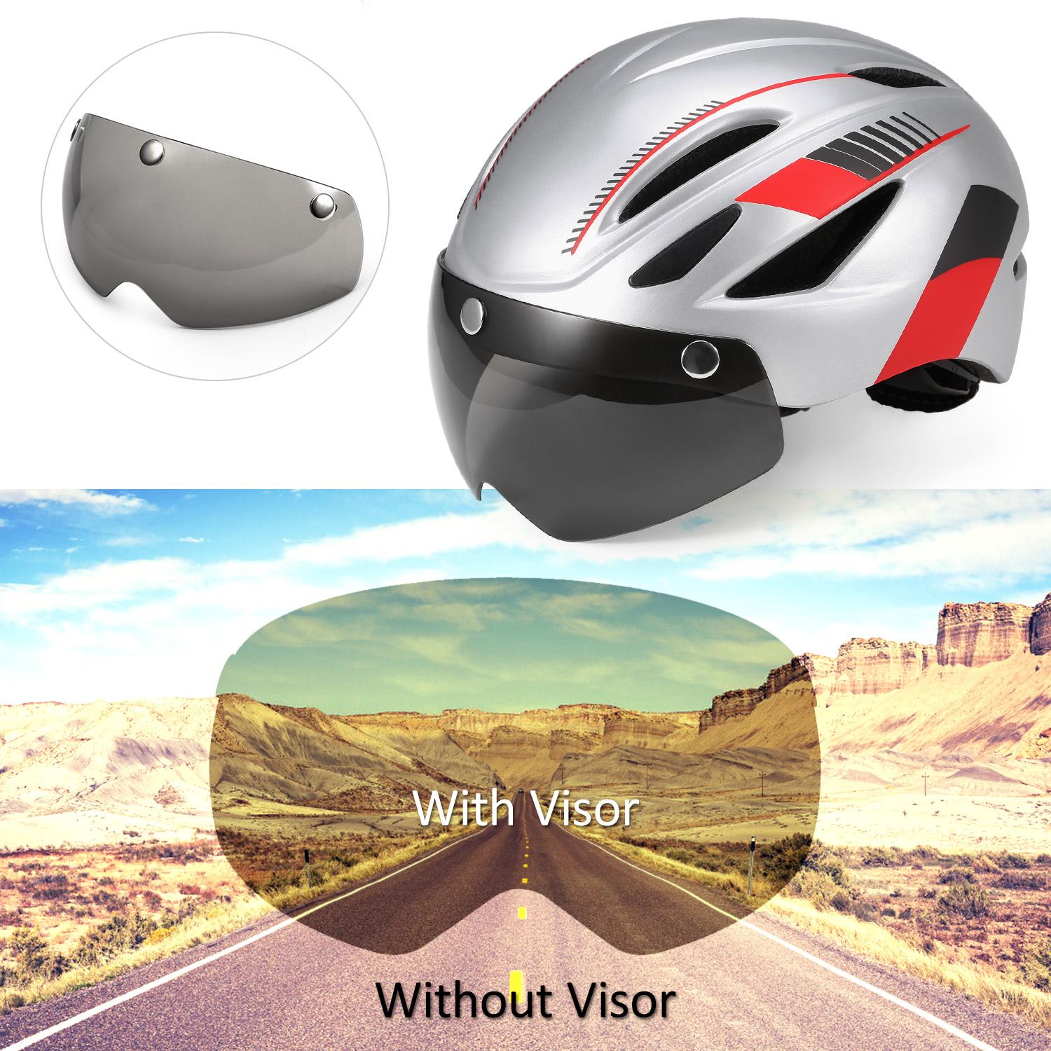 Mũ bảo hiểm đi xe đạp xe máy có đèn chiếu sáng phía sau, kèm tấm kính chống UV