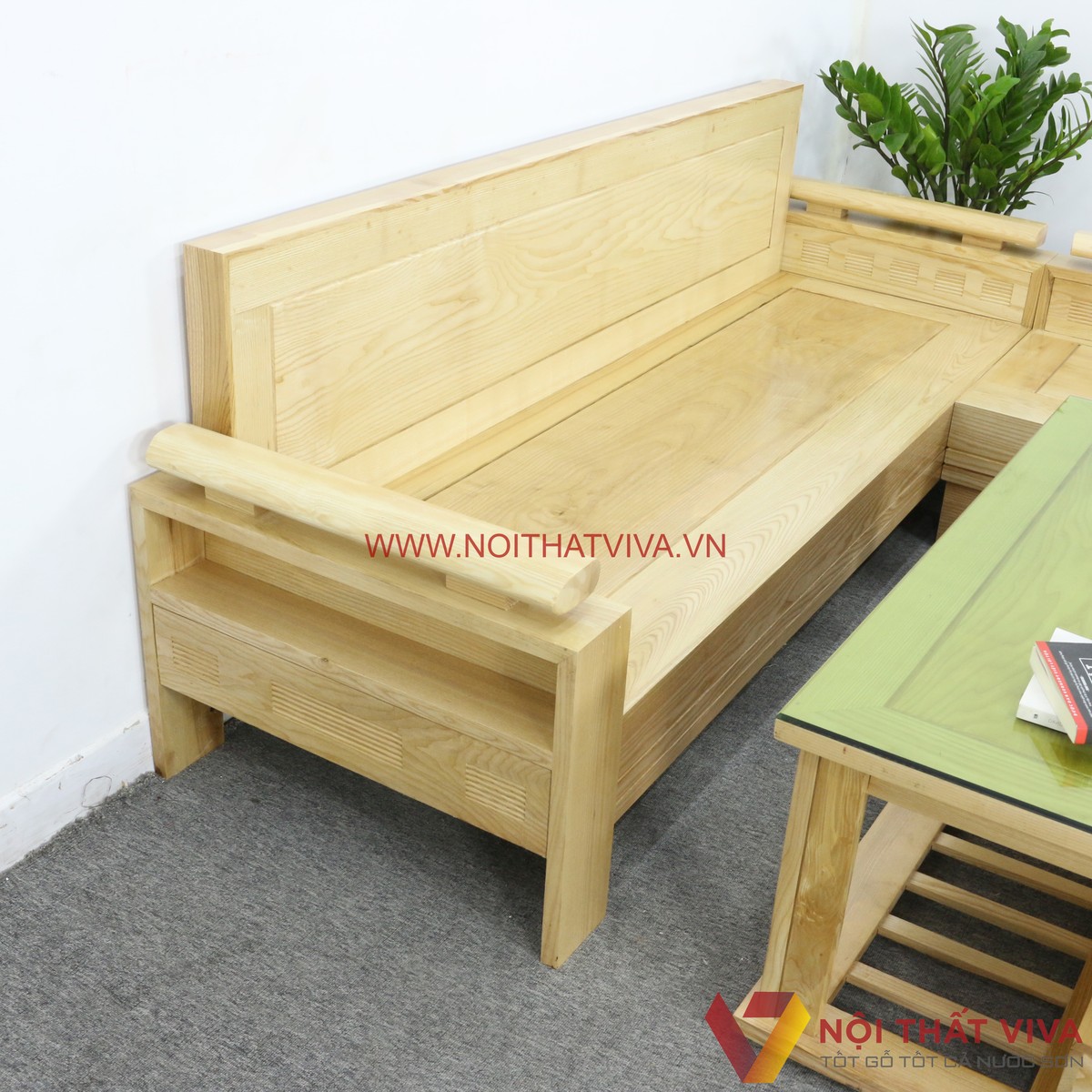 Bộ Sofa Phòng Khách Gỗ Sồi Nga Màu Tự Nhiên Nhỏ Gọn Đẹp Giá Rẻ