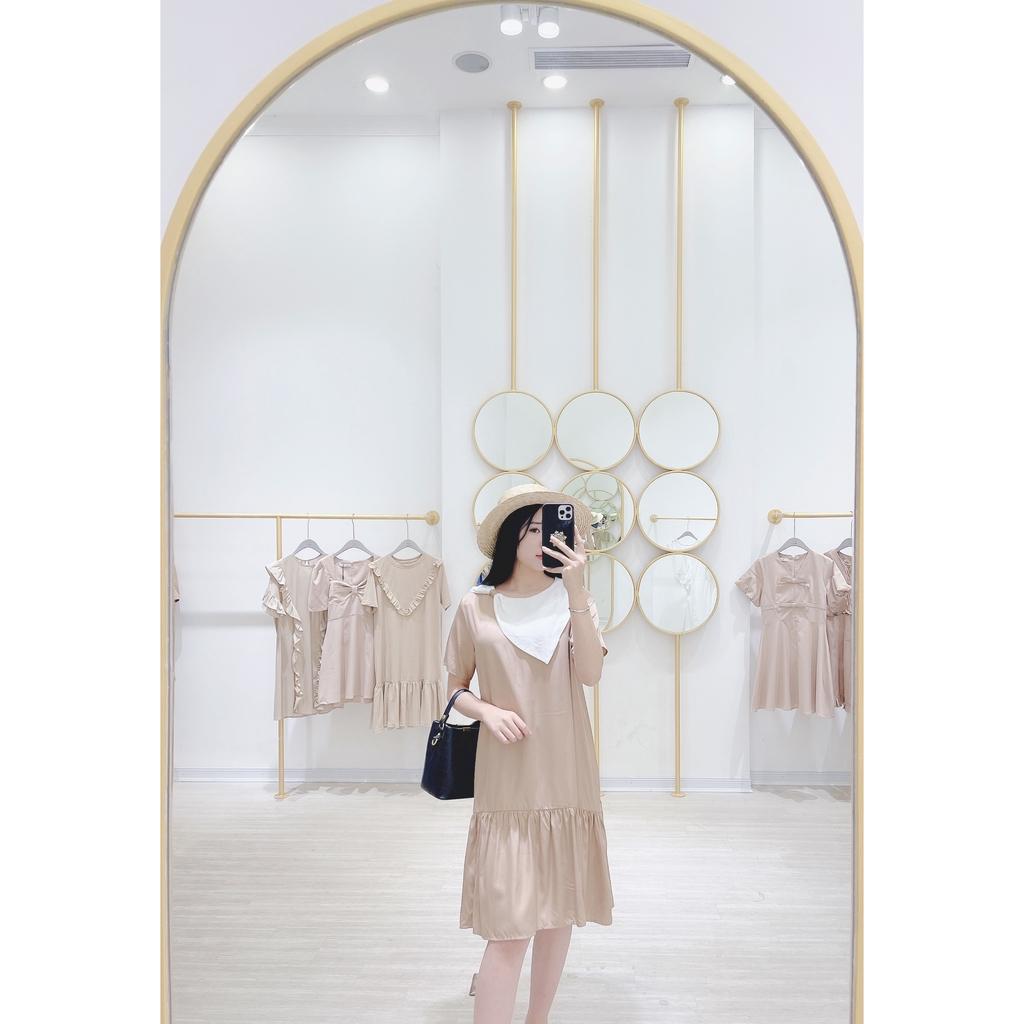 Váy suông đuôi cá, cổ nơ chéo, đầm xuông rộng 4 màu mã V158 - Michi's House
