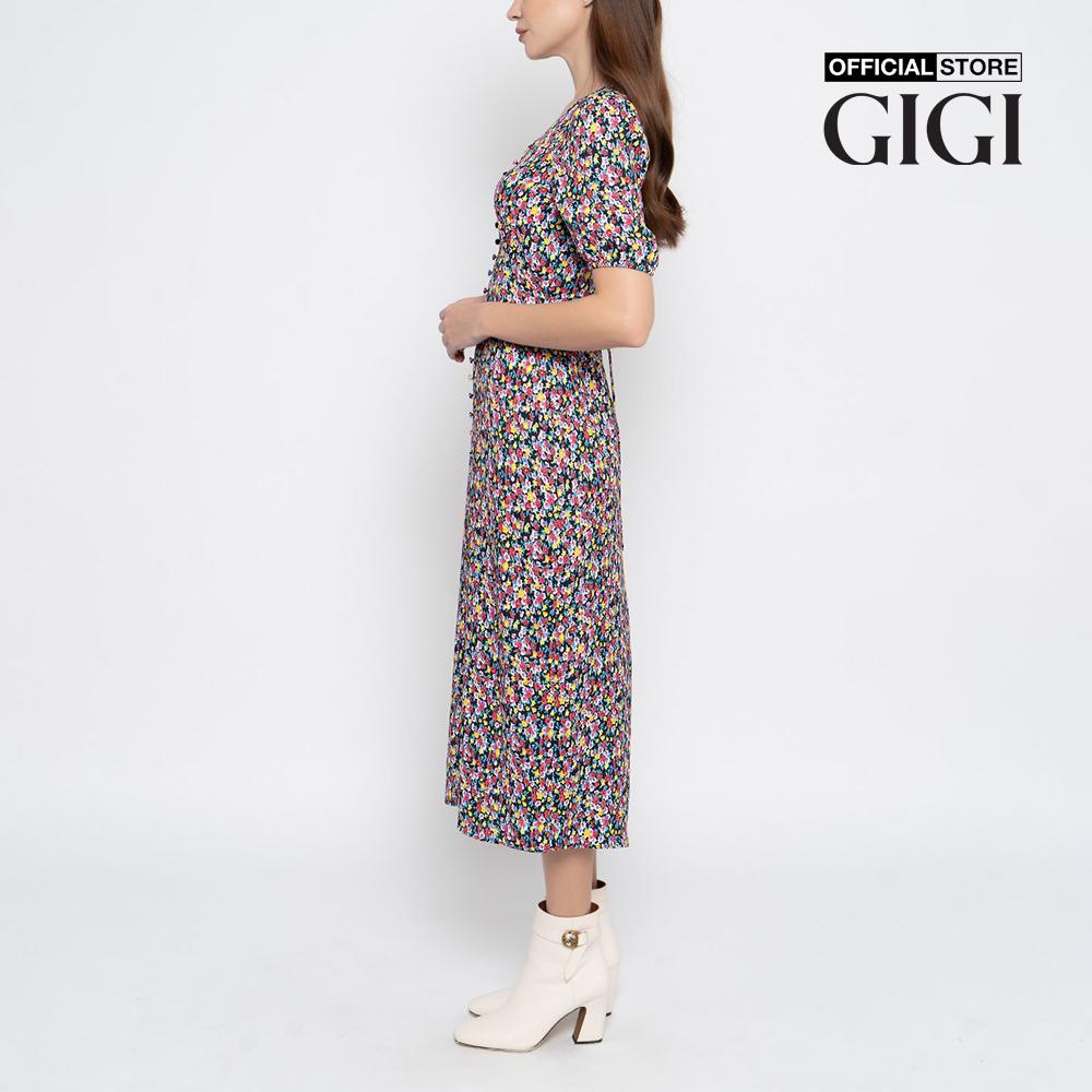 GIGI - Đầm midi cổ V tay ngắn Button Front G2102D221143