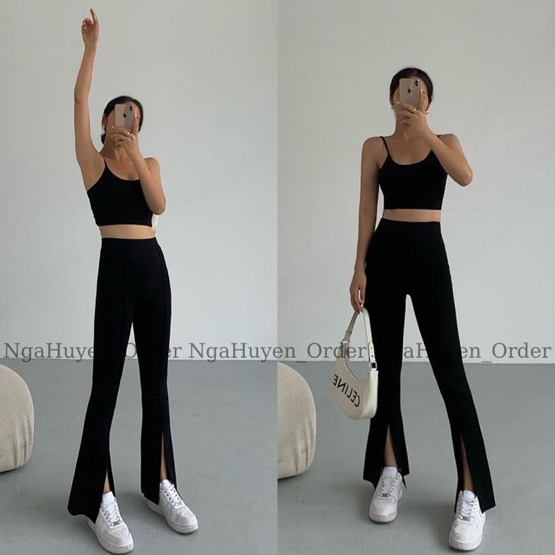 Quần loe xẻ Comfy Pants chất chuẩn Hàn co giãn kèm dây buột eo tôn dáng hack chiều cao công sở đi học đi làm ngahuyen