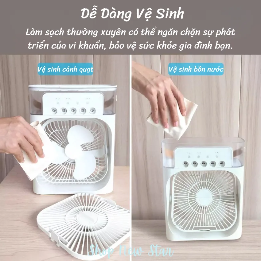 Quạt Điều Hòa Không Khí Mini Phun sương Tránh Nóng Mùa Hè, Có đèn Led 7 màu, 3 chế độ hẹn giờ thông minh, Khay chứa nước lơn 600ml